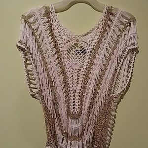 See through Net Cream and Gold Sweater